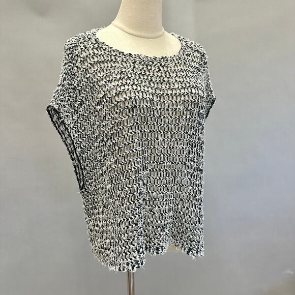 Eileen Fisher Boxy Open Knit Sheer Cropped Sweater black & white  size XS - Picture 5 of 16